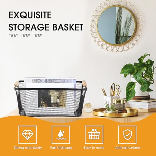 4 Pcs Mesh Wire Baskets for Organizing, Large, Black - view 3