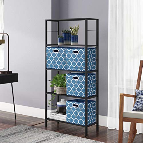 Cloth Storage Bins Set of 4 Thick Fabric Drawers Foldable Cubes Basket Organizer Container with Dual Metal Handles for Shelf Cabinet Bookcase Boxes Navy-Blue 13x13x13 inch - view 6