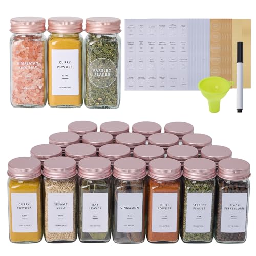 24 Pcs Glass Spice Jars with Labels, Seasoning Containers with Metal Lids