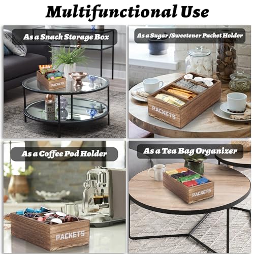 Seasoning Packet Organizer, Food Packet Storage Organizer with 4 Compartments, Wooden Storage Caddy for Kitchen Pantry Cabinet, Farmhouse Kitchen Organization Bin for Snacks Spice Packets - view 7