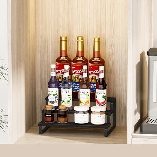 3 Tier Spice Rack, Cabinet Organizer Shelf, Wooden Spice Rack for Countertop, Kitchen Counter Storage Shelves Cupcake Stand Holder Display Stand, Black - view 3