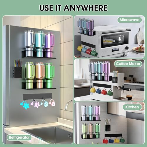 4 Pack Magnetic Cup Holder for Refrigerator, Water Bottle Organizer for Stanley and Tumbler, Accessory with Lid Hook Straw Holder and Double Sided Tape for Kitchen Fridge Cabinet - view 5