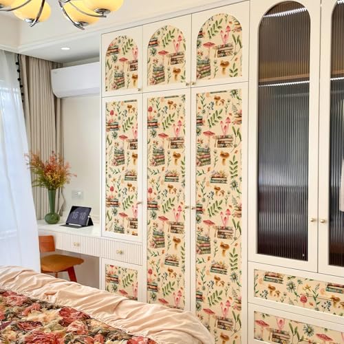 Adhesive Shelf Liner,Boho Floral Shelf Contact Paper for Cabinets,Vinyl Film Decorative Drawer Liners for Dresser Sticker (White Boho Floral, 17.3 inch x 118 inch) - view 7