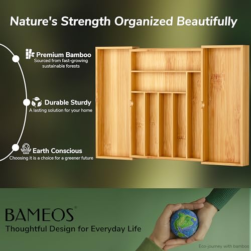 Drawer organizer flatware organizer cutlery tray silverware organizer expandable adjustable bamboo drawer organizer kitchen bathroom - view 5