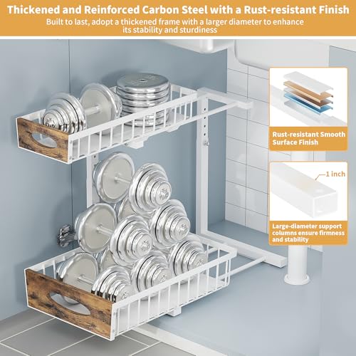 2 Pack Metal Under Sink Organizer with Sliding Drawer, White - view 3