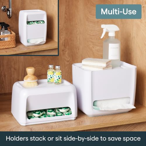 SinkSuite Bag & Pod Dispenser, Standing Garbage Bag and Dishwasher Pod Organizer with Removable Lids for Storage, Speckled White - view 6
