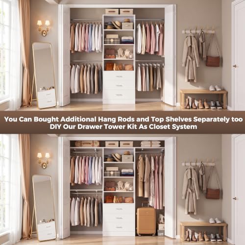 Closet Drawers Organizer System, 1.77FT Wood Closet System with 3 Drawers, Modular Walk-in Closets Storage Unit, White1 - view 5