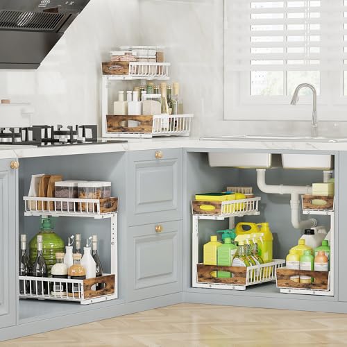 2 Pack Metal Under Sink Organizer with Sliding Drawer, White - view 2