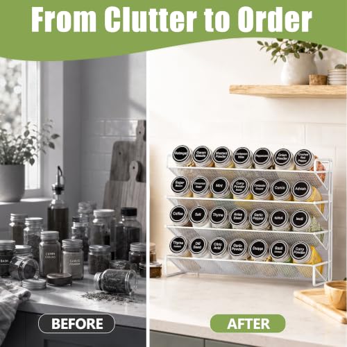 Spice Rack Organizer for Cabinet with 28 Spice Jars, 386 Spice Labels, Magnetic Spice Rack for Refrigerator, Seasoning Organizer for Countertop, Kitchen, Pantry — 13.2" W x 9.8" H, White - view 4