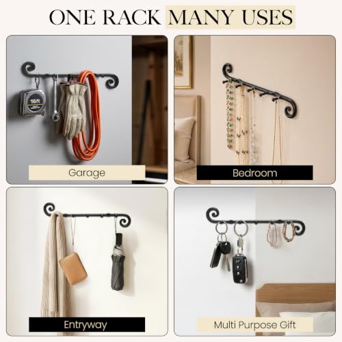 Farmhouse Small Key Holder for Wall, Wrought Iron Wall Mount Rack - view 5