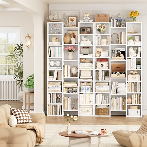 71'' H White Bookshelf with 21 Cubes, Triple Wide Tall Bookshelf - view 3