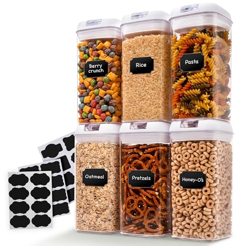 Airtight Food Storage Containers, Kitchen Storage Containers for Pantry, Set of 6 Food Containers with Lids Airtight, Pantry Storage Containers & Organizers with Lids, 12L, White