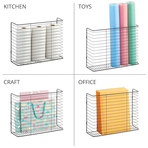 Portable Metal Farmhouse Wall Decor Angled Storage Organizer Basket Bin for Hanging in Kitchen/Pantry - Store Plastic Bags, Foils, Oils, Sandwich Bags - Black - view 5