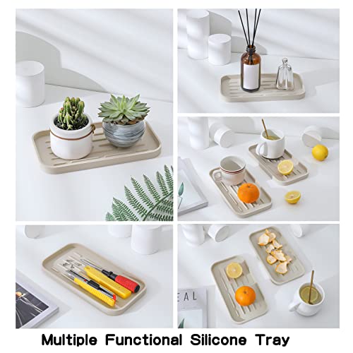 Silicone Kitchen Sink Organizer Tray for Multiple Usage,Eco-Friendly Sponges Holder for Kitchen Bathroom Counter or Sink,Dish Soap Dispenser,Scrubber,Bottle,Cup (Tapioca, 10"×5.3") - view 4
