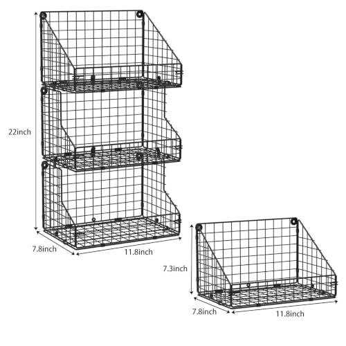3-Tier Stackable Detachable Snack Organizer (Large Size), Countertop Display/Wall Mounted Shelf with 5 Hooks Wire Basket Snack Shelf for Office Cabinets, Kitchen, Pantry, 11.8x7.8x22 Inch - view 3