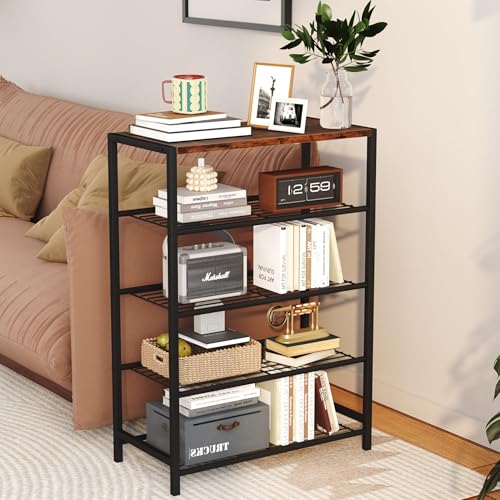 Shoe Rack Organizer, 5 Tier Industrial Shoe Storage Shelf, Narrow Sturdy Metal Shoe Shelves for Closet Entryway, Rustic Brown - view 5