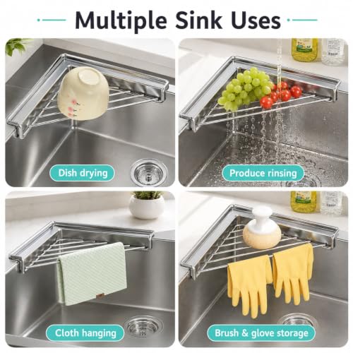 Stainless Steel Corner Sink Shelf, Sink Corner Drying Rack Organizer，1PCS - view 7