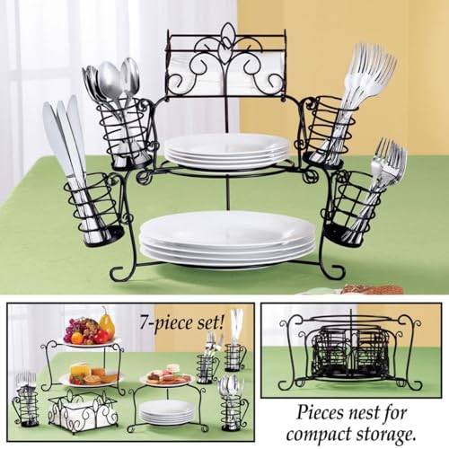 Metal Buffet Organizer with Scroll Design, 7-Piece Set for Plates, Napkins and Cutlery - view 5