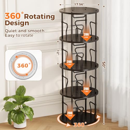 4 Tier Rotating Bookshelf Tower, 360° Display Round Bookcase, Floor Standing Corner Revolving Bookshelf Organizer Storage Rack for Small Spaces, Home Study Office, Black - view 2