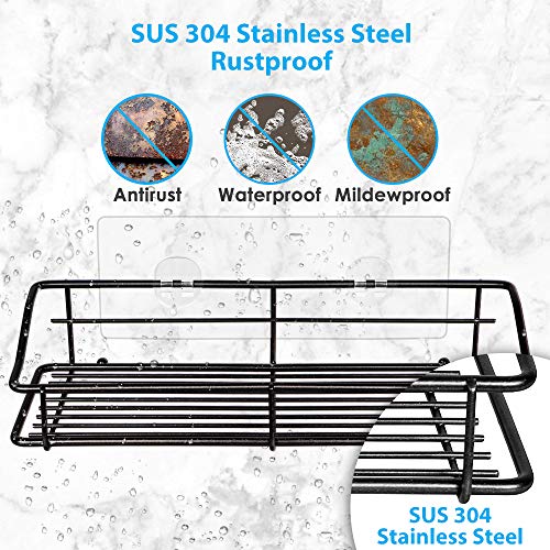 Shower Caddy Shelf with Hooks Storage Rack Organizer Adhesive Stainless Steel without Drilling for Bathroom, Lavatory, Washroom, Restroom, Shower, Toilet, Kitchen (Black, 3 Pack) - view 4