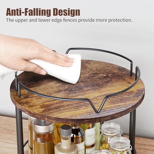 12" Wood Lazy Susan, 2 Tier-Rotating Spice Rack, Rustic Brown - view 5