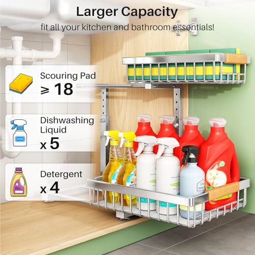 Under Sink Organizer, Thickened L-Shaped 2 Tier Pull Out Cabinet Storage - view 4