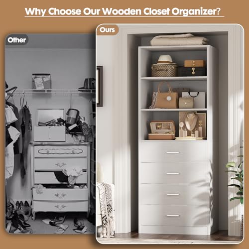Closet Drawers System, 21.3" Wood Closet Organizer with 4 Drawers - view 7
