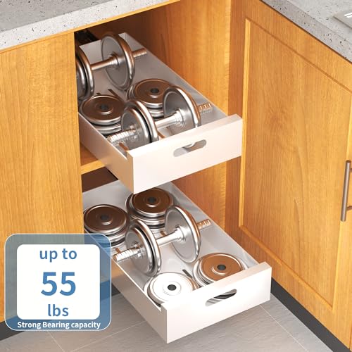 HBL' 1 Pack | 21" Deep Pull Out Cabinet Organizer Adhesive, 10-Inch Wide Sturdy Carbon Steel Roll-Out Drawers, Designed for Frameless Cabinets, Slide-Out Shelves for Pantry. - view 5