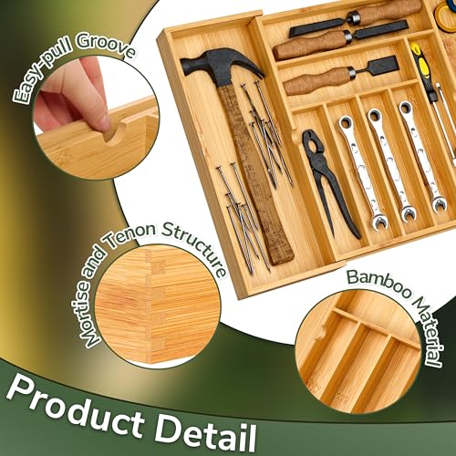 Drawer organizer flatware organizer cutlery tray silverware organizer expandable adjustable bamboo drawer organizer kitchen bathroom - view 3