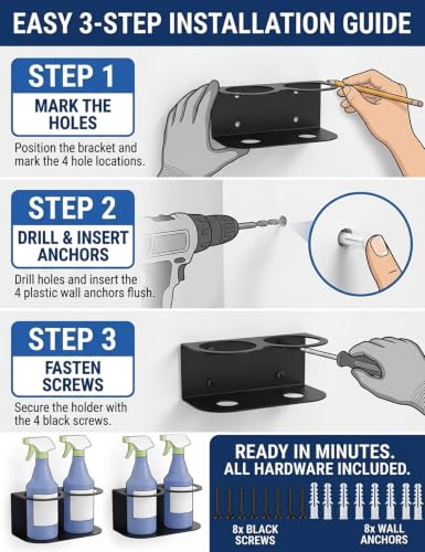 2 Pack Spray Bottle Holder Wall Mount, Steel Easy Install with Hardware - view 3