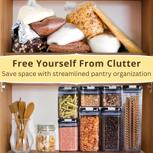 Airtight Food Storage Containers with Lids – 7 Piece Assorted Size Kitchen Pantry Organization Set, BPA-Free Clear Plastic, Stackable Containers for Cereal, Flour, Sugar, Rice, Snacks - view 4