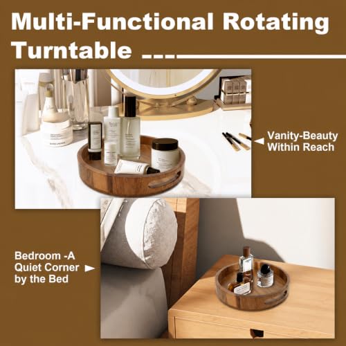 Wooden Lazy Susan – 12 in Acacia Wood Turntable Organizer for Cabinet，Multi-Purpose Home Decor Rotating Tray for Bathroom Accessories, Bedroom Makeup Organizer & Countertop Storage - view 3