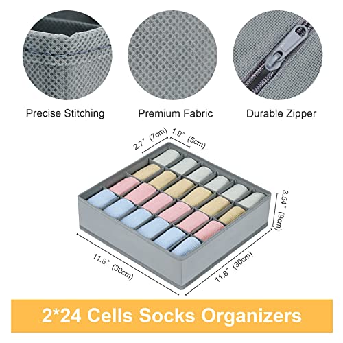 Sock Drawer Organizer Divider 2 Packs Underwear Organizer, 24 Cell Closet Organizers and Storage Organizer Sock Holders Organizers for Storing Socks, Handkerchiefs, Ties, Belts (Grey) - view 4