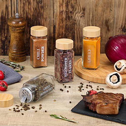 36 Pcs Glass Spice Jars with Bamboo Lids, 4 oz Glass Jars with Minimalist Farmhouse Spice Labels Stickers, Collapsible Funnel, Seasoning Storage Bottles for Spice Rack, Cabinet, Drawer - view 4