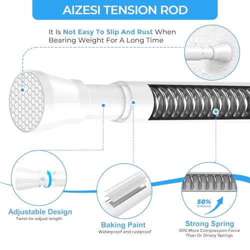 2PCS White Tension Curtain Rod 16 to 26 Inch Adjustable No Drilling - view 3