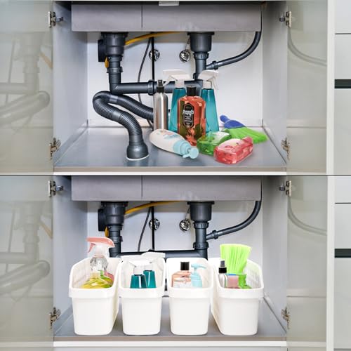 4 Pack Plastic Under Sink Organizer with Wheels, Roll Out Bottle Organization Bins Narrow Kitchen Cabinet Organizers Multifunctional Plastic Organizer Basket for Under Sink, Kitchen, Bathroom - view 7