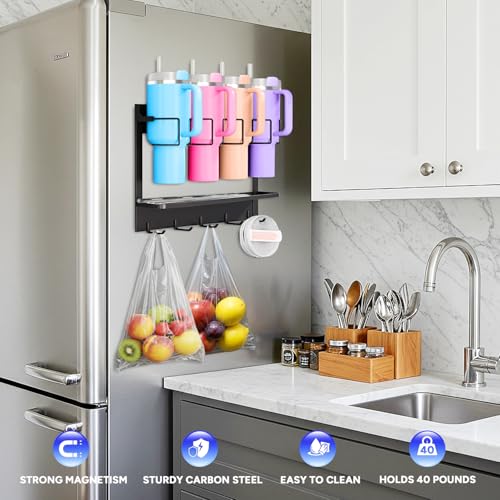 Water Bottle Organizer for Stanley Cup Accessories 20/30/40 oz, Fridge Magnetic and Wall Mount Tumbler Holder Organizer, Kitchen Water Bottle Storage Rack (Black) - view 2