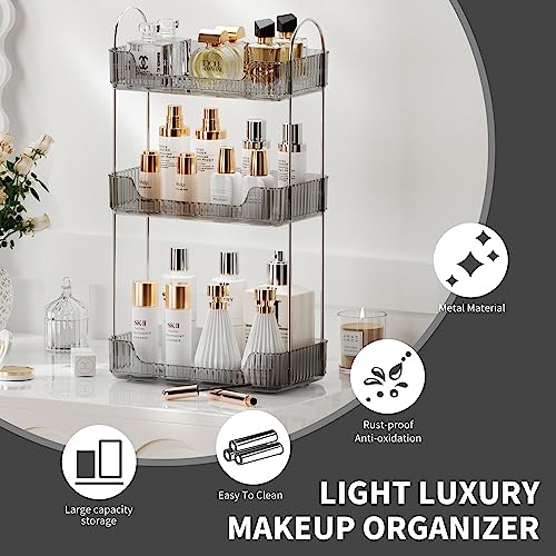 3 Tier Bathroom Organizer Countertop Makeup Perfume Tray Skincare Organizer for Bathroom Dresser Vanity (Grey) - view 3