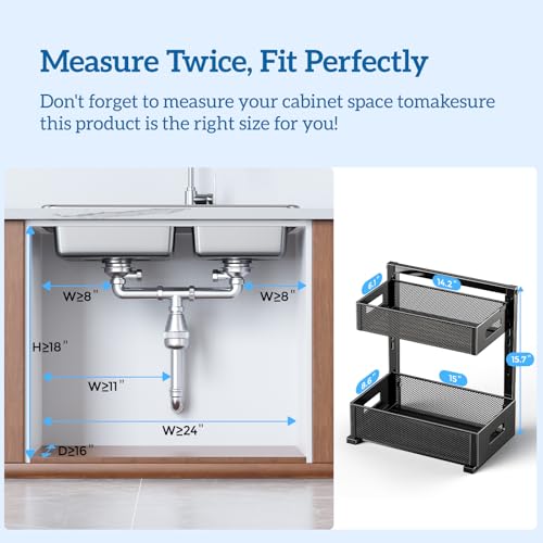Under Sink Organizer for Bathroom & Kitchen, Under Cabinet Storage Shelf, Bathroom Cabinet Organizer Vanity Drawer Pantry Organization, Multi-Purpose Under Sink Slide Out Storage Shelf - view 7