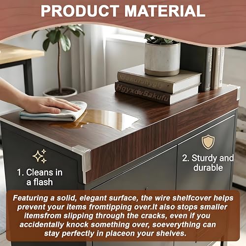 5 Pack Wire Shelf Covers,17x16x2.5 in Wire Rack Covers for Pantry Durable PVC Shelf Liners-0.31 inch Thick, Moisture-Resistant Shelves Cover for Store Pantry Kitchen Removable Closet,#03 Walnut - view 2