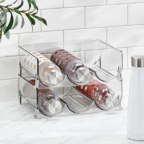 Plastic Free-Standing Stackable 3 Bottle Storage Holder Rack - Water, Wine, and Drink Organizer Shelf for Kitchen Countertop, Cabinet, Pantry, Fridge, Freezer, 4 Pack - Clear - view 3