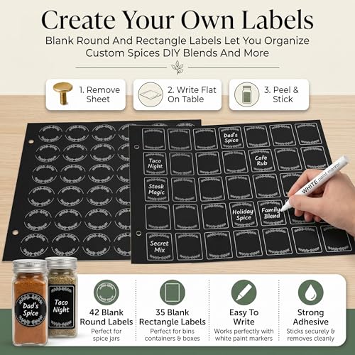 665 Spice Labels Book with A-Z Index, Black Round Pantry Stickers - view 4
