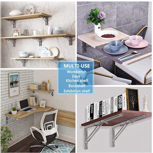 4Pcs 18" Folding Shelf Brackets, Shelf Brackets Max. Load 550 lb Collapsible Heavy Duty Stainless Steel DIY Wall Mounted Shelf Bracket Space Saving for Work Table Bench, 18Inch White - view 7