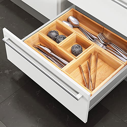 Bathroom Drawer Organizer, Bamboo Box Bin for Junk Vanity Desk Makeup Drawer, Small Wooden Container Tea Storage Organization Tray for Kitchen Office, Set of 5 - view 5