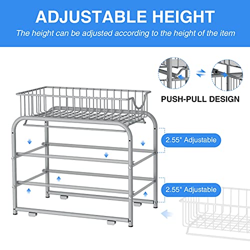 2-Tier Pull Out Organizer Under Sink Sliding Cabinet Rack,Sliver - view 6