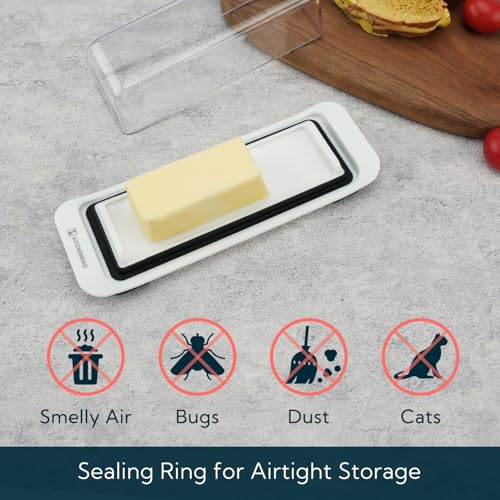 Airtight Butter Dish with Lid for Countertop and Refrigerator Door Shelf, Butter Keeper, Plastic Butter Holder Tray Container for West/East Coast Butter, White - view 2