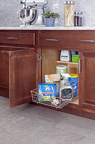 14 in. Pull Out Cabinet Organizer, Heavy Duty, Slide Out Pantry Shelves Drawers for Kitchen, Bathroom, Nickel - view 2