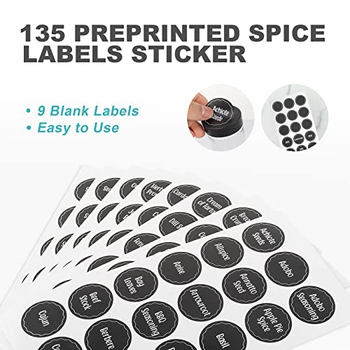 Black Countertop Rotating Spice Rack, Round Empty 20-Jars Revolving Spice Rack Organizer, 135 Spice Labels with Funnel Complete Set, for Kitchen Countertop, Cabinet - view 5