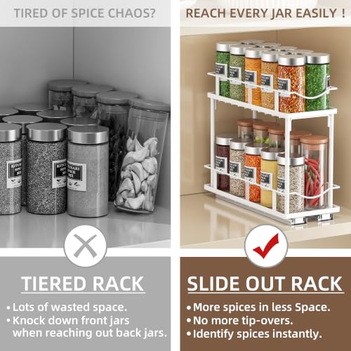 Pull Out Spice Rack 2 Pack,Slide Out Cabinet Spice Rack,White - view 6