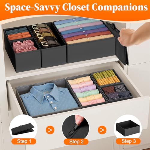 Drawer Organizer Clothes, 24 Pack Drawer Organizers and Underwear Organizer for Nursery, Dividers Clothes Organizer, Closet Organization and Foldable Storage Bins for Sock, Bra, Tie, Black - view 4